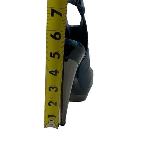 Devi Kroell Blue Silver Metallic Leather Peep Toe Platform Booties 37 / 7 - Picture 7 of 12